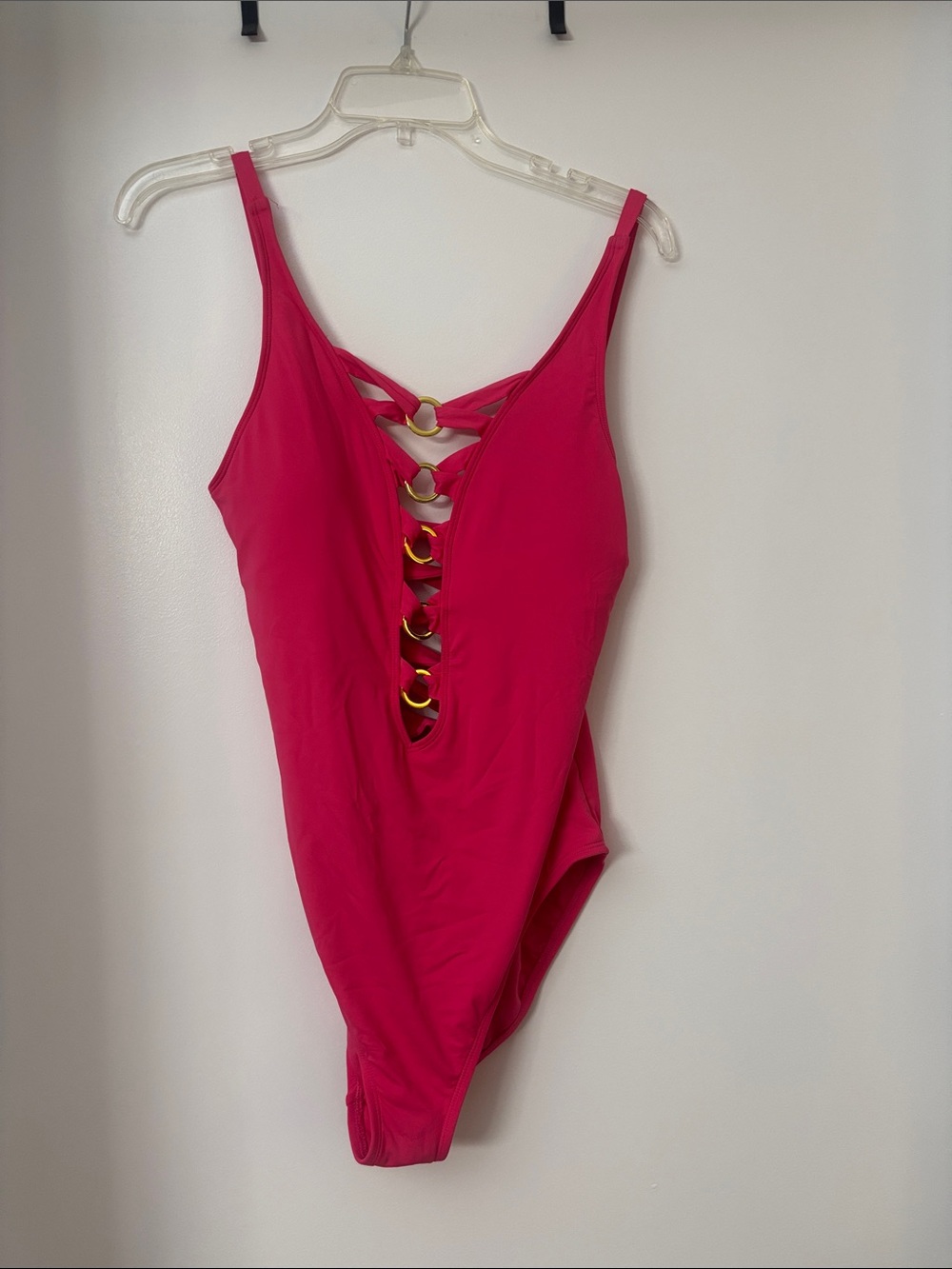 Bleu Rod Beattie Hot Pink One-Piece Swimsuit with Gold Ring Accents